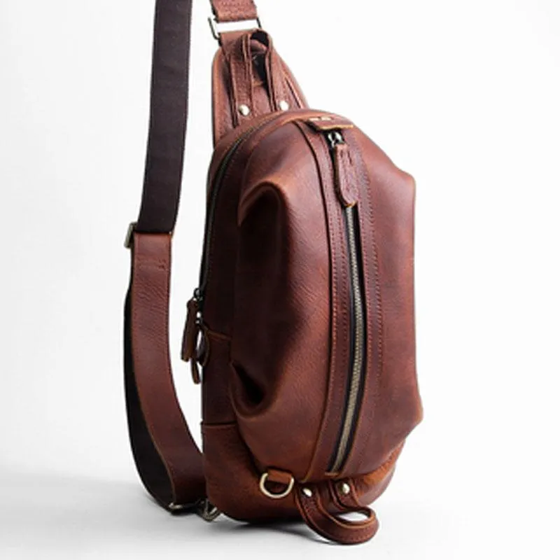 Cool Leather Mens Sling Bag Shoulder Sling Bag Chest Bag for men