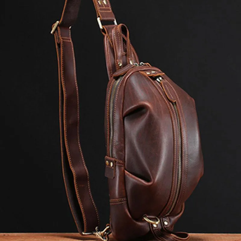 Cool Leather Mens Sling Bag Shoulder Sling Bag Chest Bag for men
