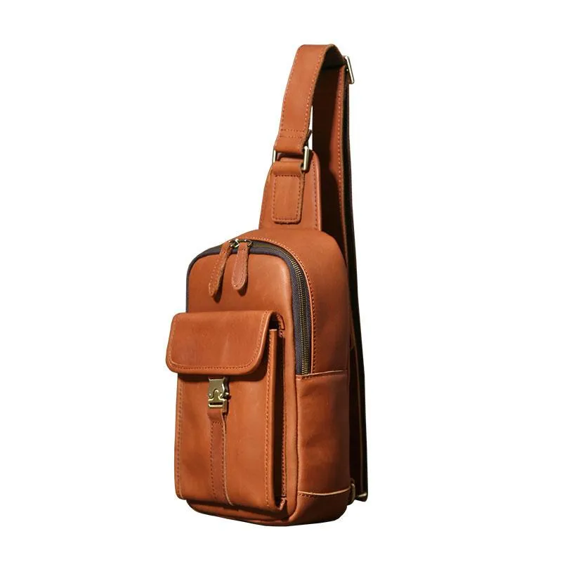 Cool Leather Mens Sling Bag Sling Shoulder Bag Chest Bag for men