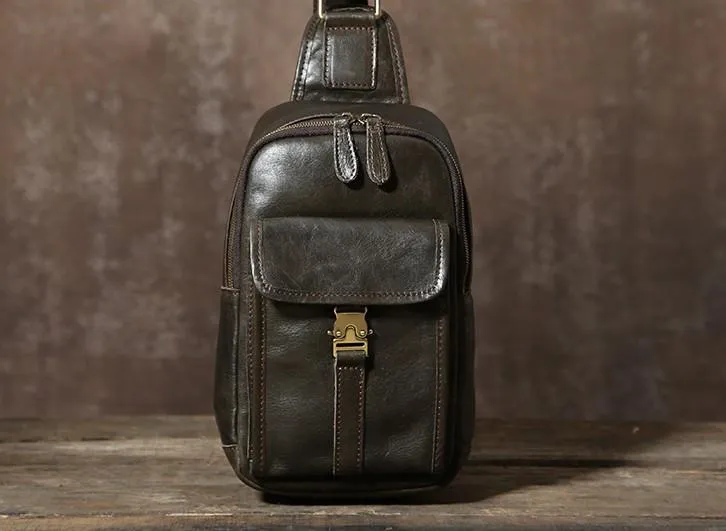 Cool Leather Mens Sling Bag Sling Shoulder Bag Chest Bag for men