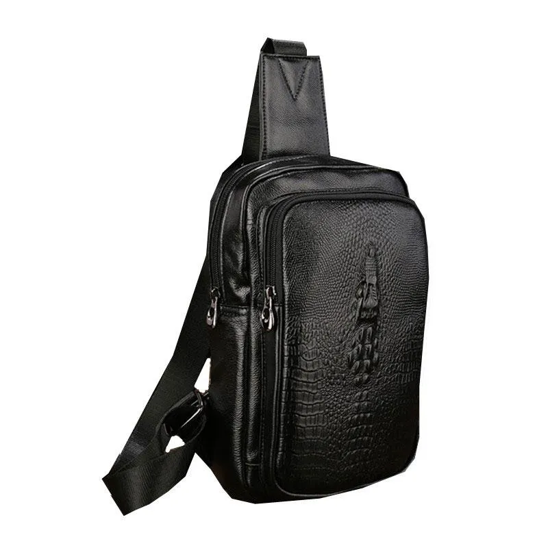 Cool Leather Mens Sling Bag Sling Shoulder Bag Sling Backpacks Chest Bag for men