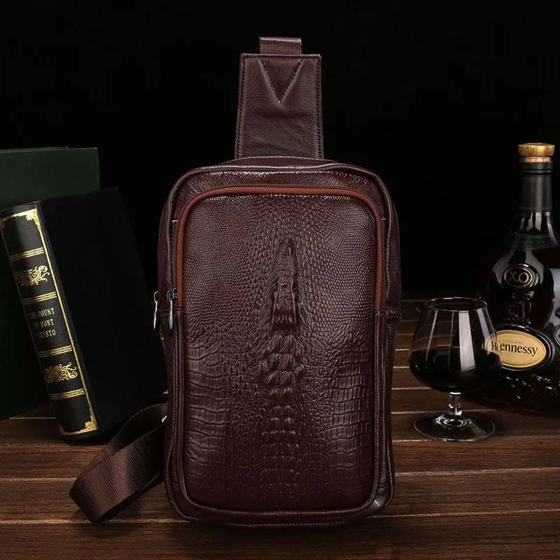 Cool Leather Mens Sling Bag Sling Shoulder Bag Sling Backpacks Chest Bag for men