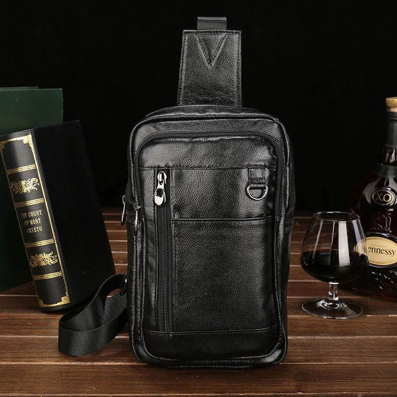 Cool Leather Mens Sling Bag Sling Shoulder Bag Sling Backpacks Chest Bag for men