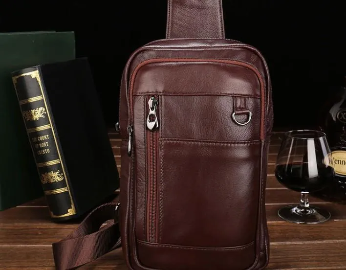 Cool Leather Mens Sling Bag Sling Shoulder Bag Sling Backpacks Chest Bag for men