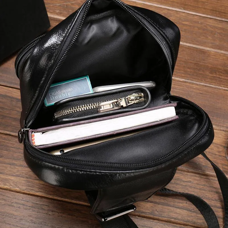 Cool Leather Mens Sling Bag Sling Shoulder Bag Sling Backpacks Chest Bag for men