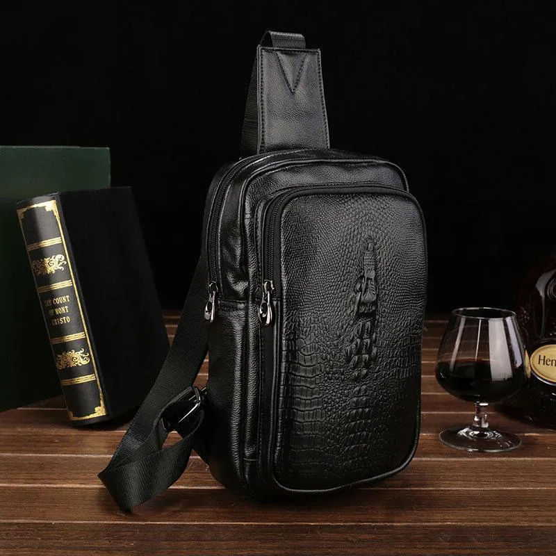 Cool Leather Mens Sling Bag Sling Shoulder Bag Sling Backpacks Chest Bag for men