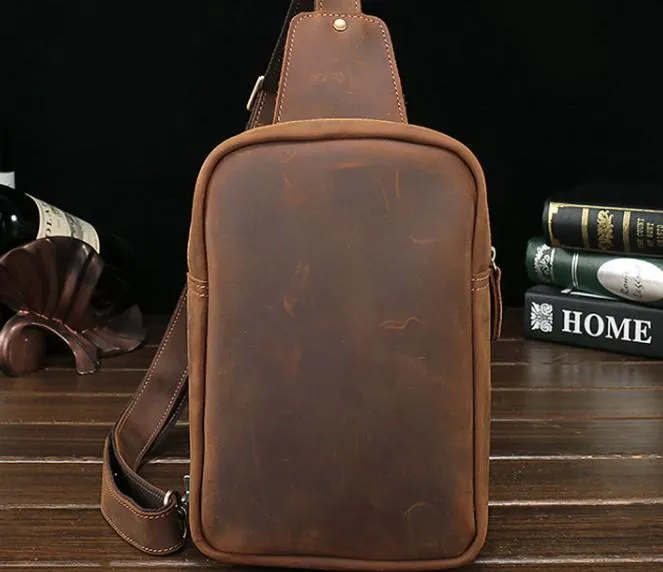 Cool Leather Mens Sling Shoulder Bag Sling Bags Chest Bag Sling Backpack for men
