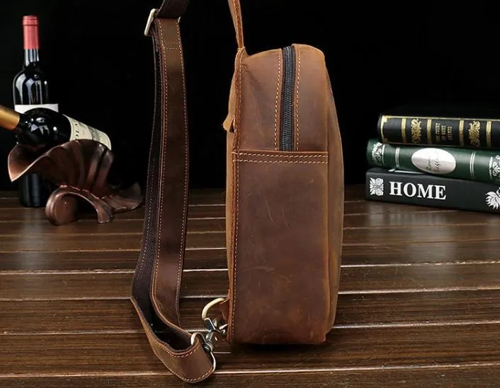 Cool Leather Mens Sling Shoulder Bag Sling Bags Chest Bag Sling Backpack for men