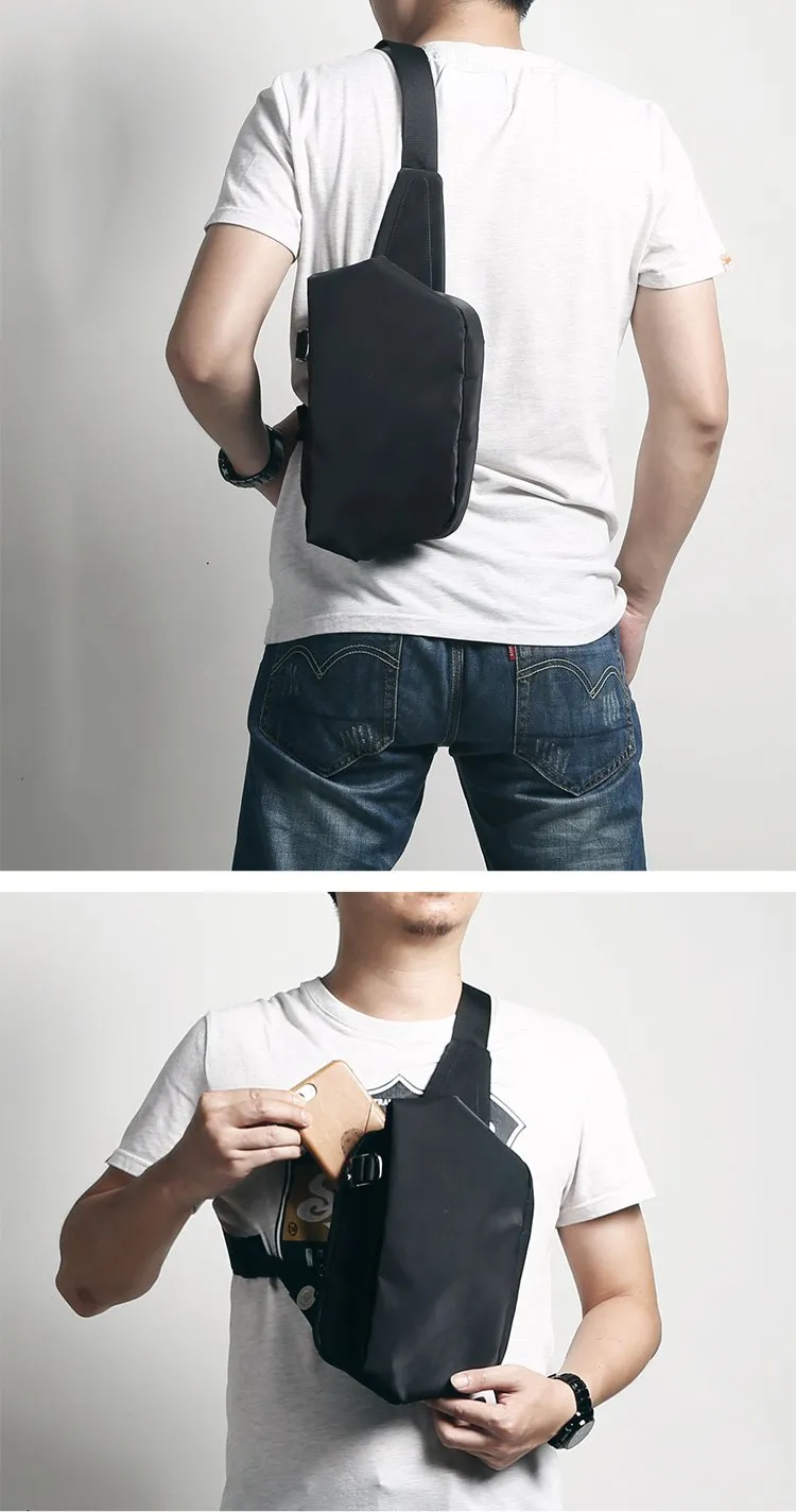 Cool OXFORD CLOTH PVC Black Men's Sling Bag One Shoulder Backpack For Men