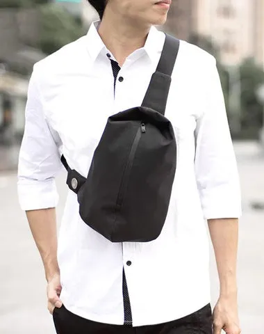 Cool OXFORD CLOTH PVC Black Men's Sling Bag One Shoulder Backpack For Men