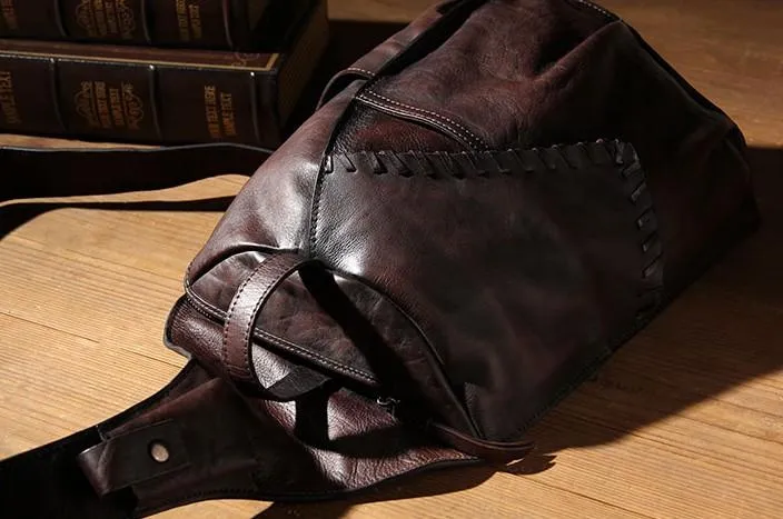 Cool Vintage Leather Coffee Mens Sling Bag Shoulder Bag Chest Bag for Men