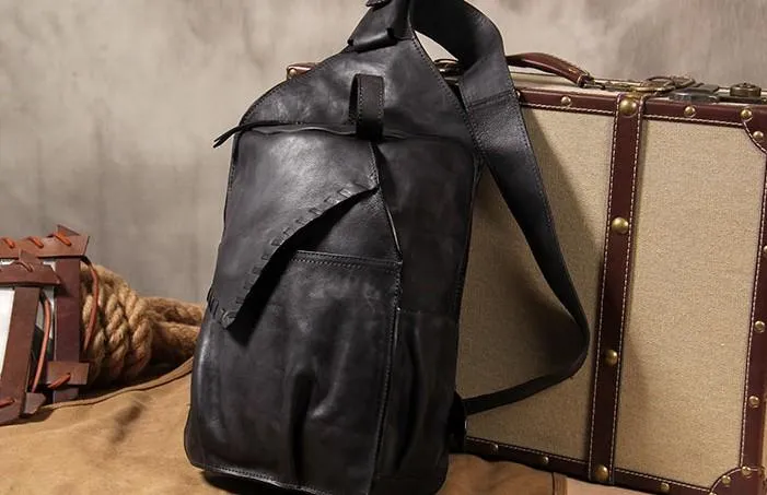Cool Vintage Leather Coffee Mens Sling Bag Shoulder Bag Chest Bag for Men