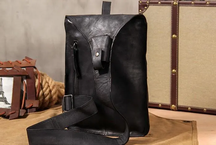 Cool Vintage Leather Coffee Mens Sling Bag Shoulder Bag Chest Bag for Men