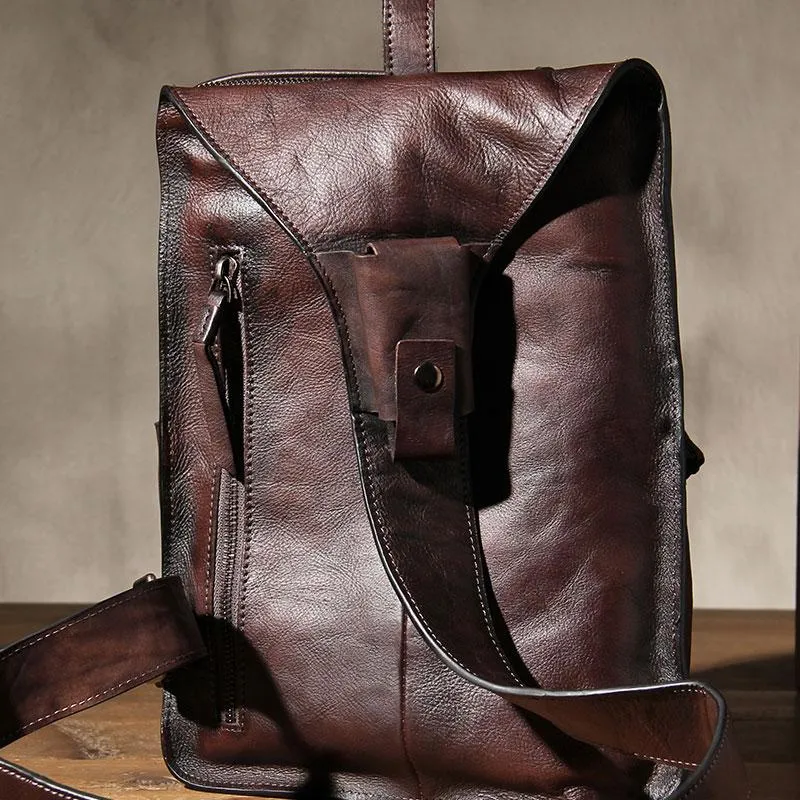 Cool Vintage Leather Coffee Mens Sling Bag Shoulder Bag Chest Bag for Men
