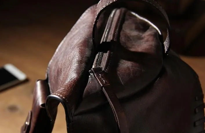 Cool Vintage Leather Coffee Mens Sling Bag Shoulder Bag Chest Bag for Men
