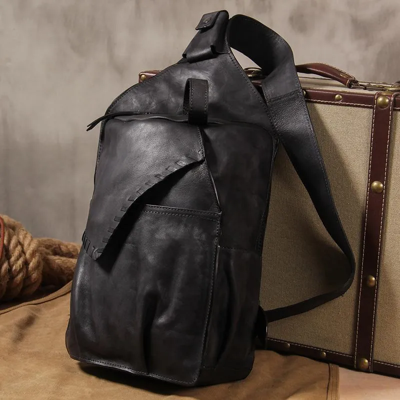 Cool Vintage Leather Coffee Mens Sling Bag Shoulder Bag Chest Bag for Men