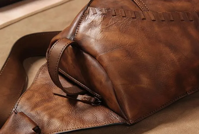 Cool Vintage Leather Coffee Mens Sling Bag Shoulder Bag Chest Bag for Men