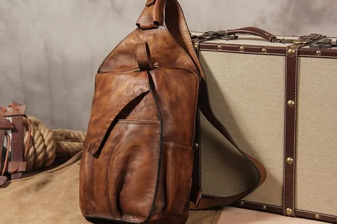 Cool Vintage Leather Coffee Mens Sling Bag Shoulder Bag Chest Bag for Men