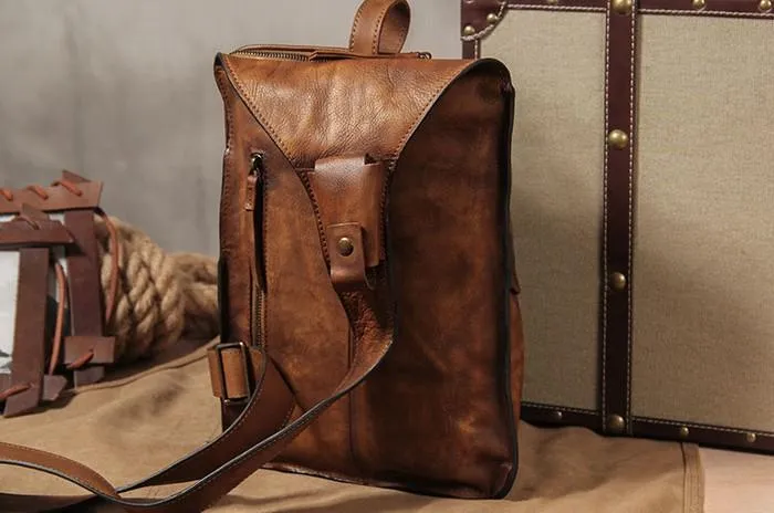 Cool Vintage Leather Coffee Mens Sling Bag Shoulder Bag Chest Bag for Men