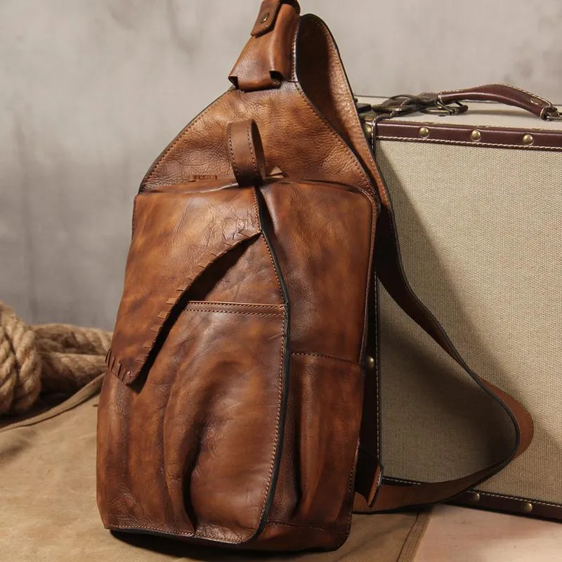 Cool Vintage Leather Coffee Mens Sling Bag Shoulder Bag Chest Bag for Men
