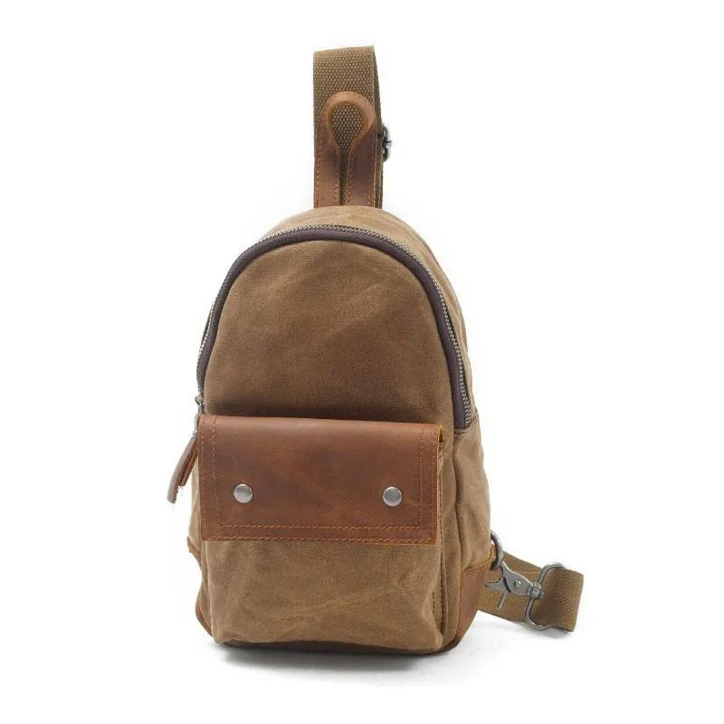 Cool Waxed Canvas Leather Mens Chest Bag Sling Bag One Shoulder Packs for men