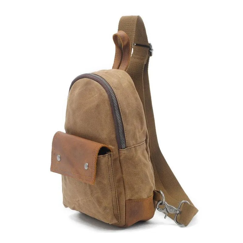 Cool Waxed Canvas Leather Mens Chest Bag Sling Bag One Shoulder Packs for men