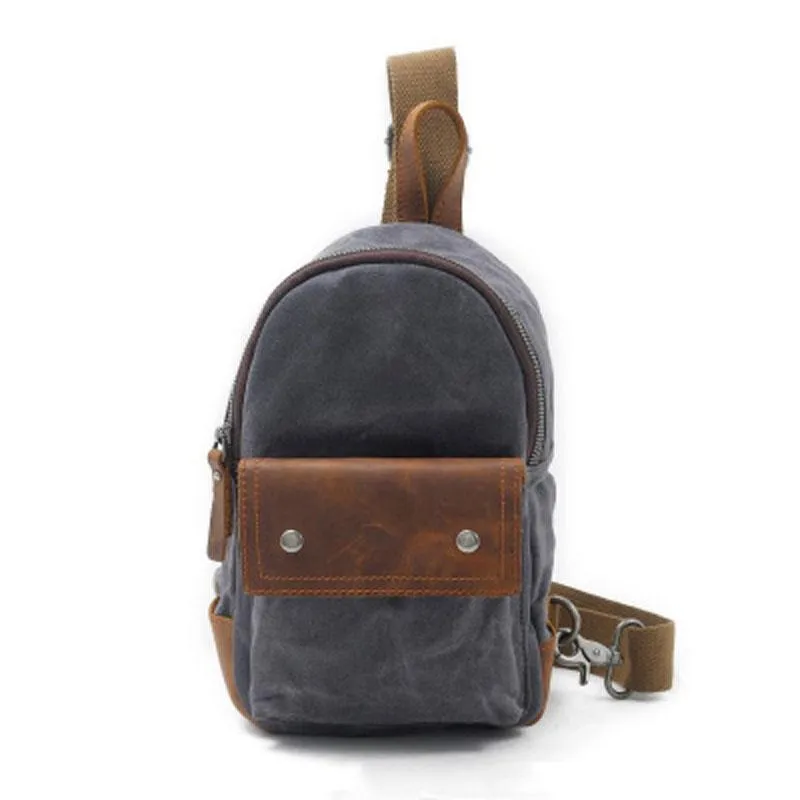 Cool Waxed Canvas Leather Mens Chest Bag Sling Bag One Shoulder Packs for men