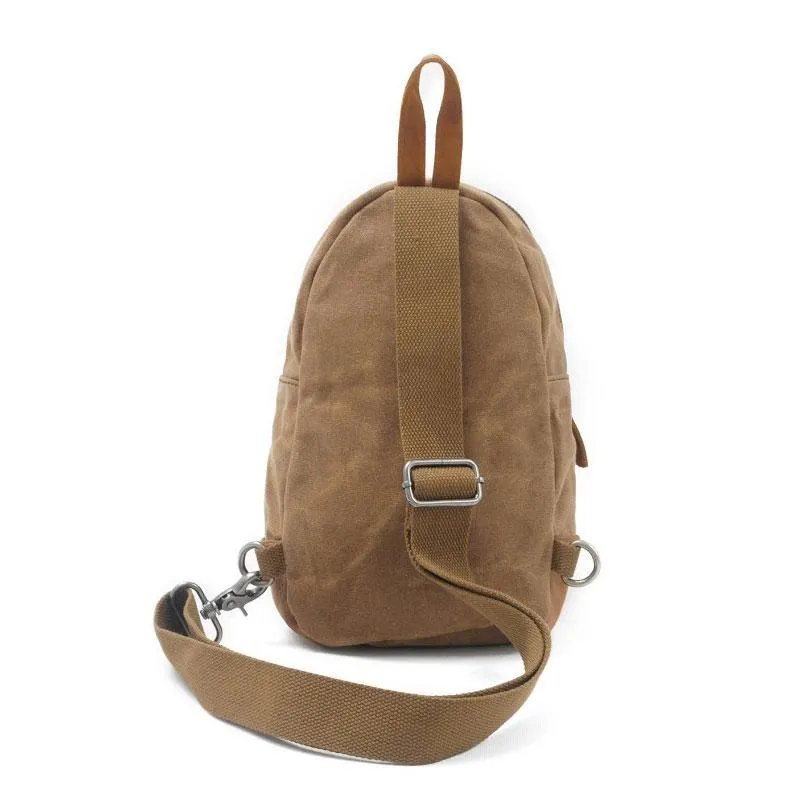 Cool Waxed Canvas Leather Mens Chest Bag Sling Bag One Shoulder Packs for men