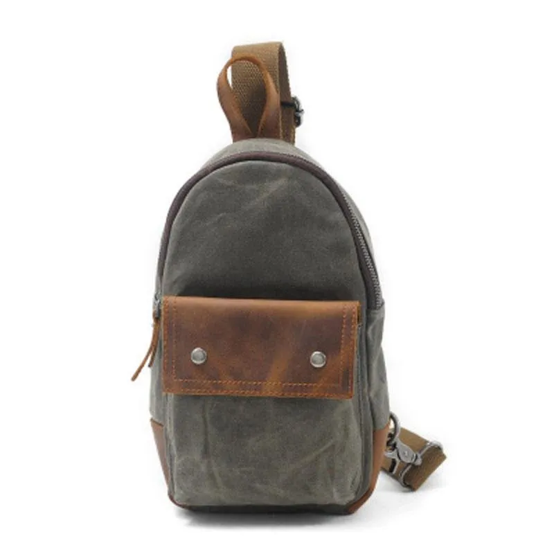 Cool Waxed Canvas Leather Mens Chest Bag Sling Bag One Shoulder Packs for men