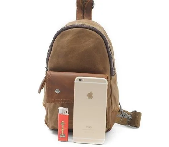 Cool Waxed Canvas Leather Mens Chest Bag Sling Bag One Shoulder Packs for men