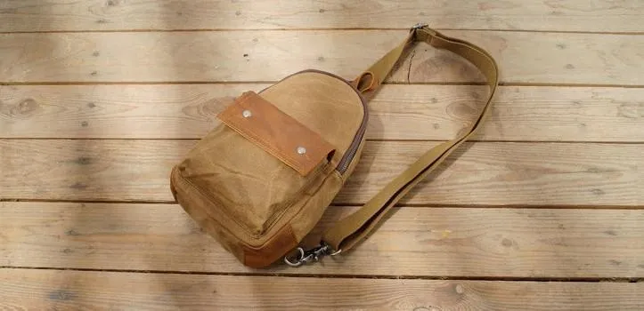 Cool Waxed Canvas Leather Mens Chest Bag Sling Bag One Shoulder Packs for men