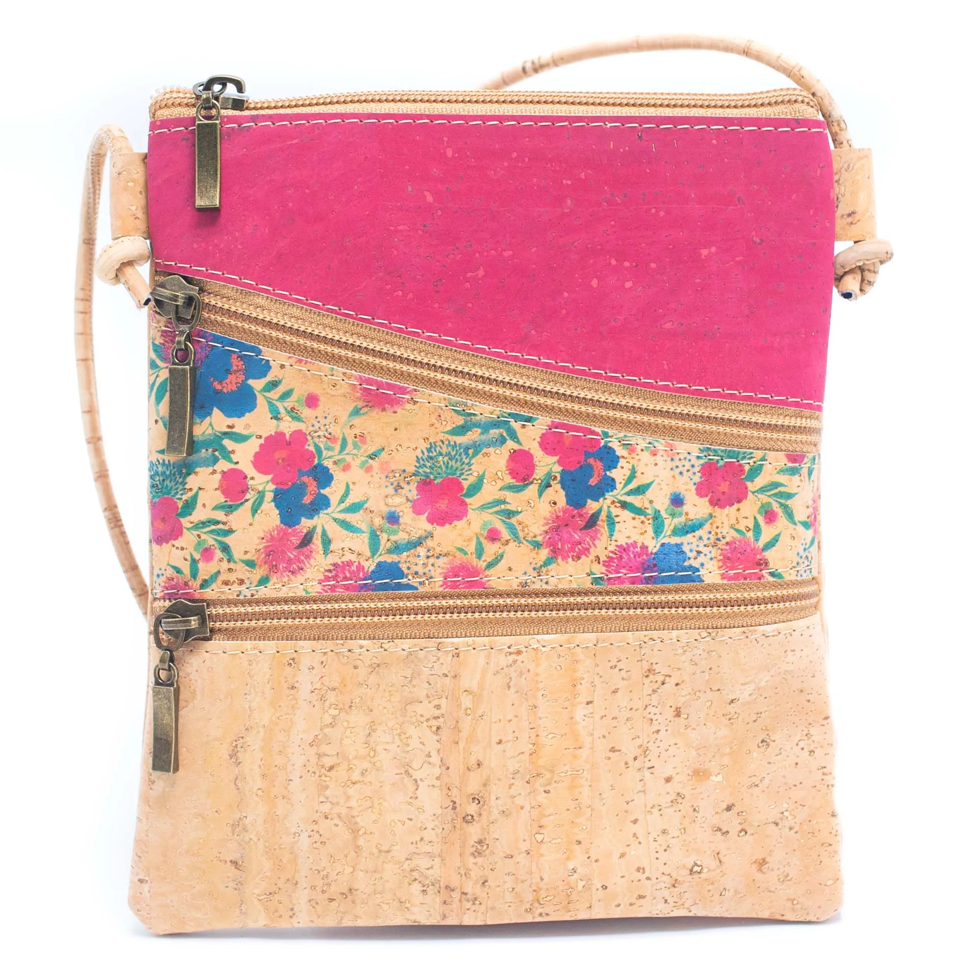 Cork Pattern stitching ladies cork zipper crossbody bag BAGP-209