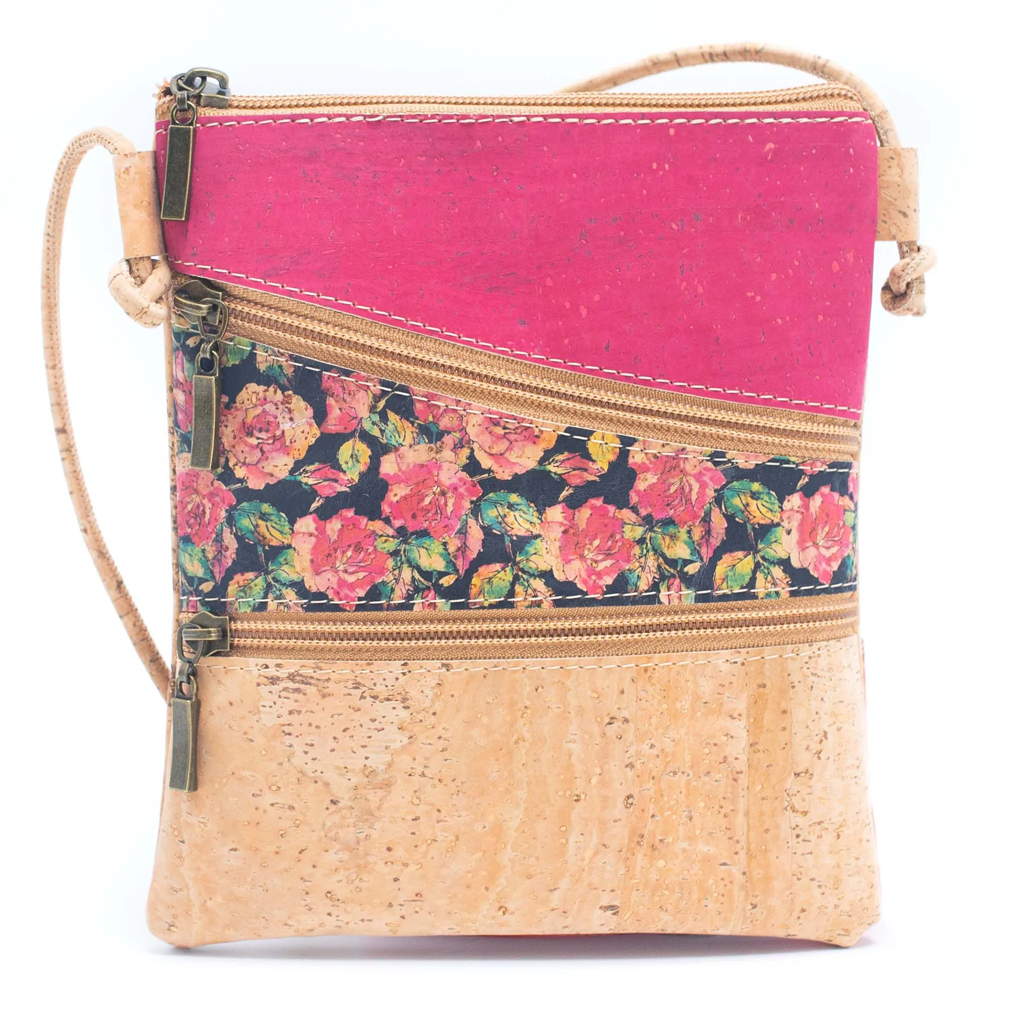 Cork Pattern stitching ladies cork zipper crossbody bag BAGP-209