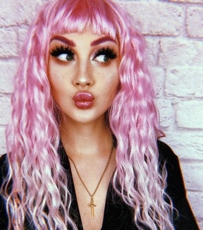 Crimped pink wig, long, in two colour pink ombre: Peony