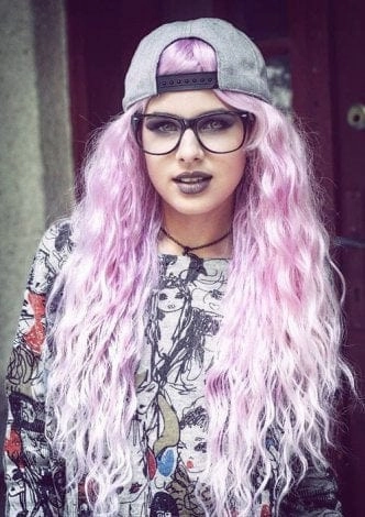 Crimped pink wig, long, in two colour pink ombre: Peony
