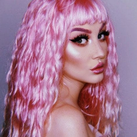 Crimped pink wig, long, in two colour pink ombre: Peony