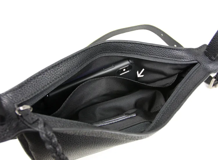 Cute Black Leather Womens Sling Bag Shoulder Bag Crossbody Saddle Bag for Women