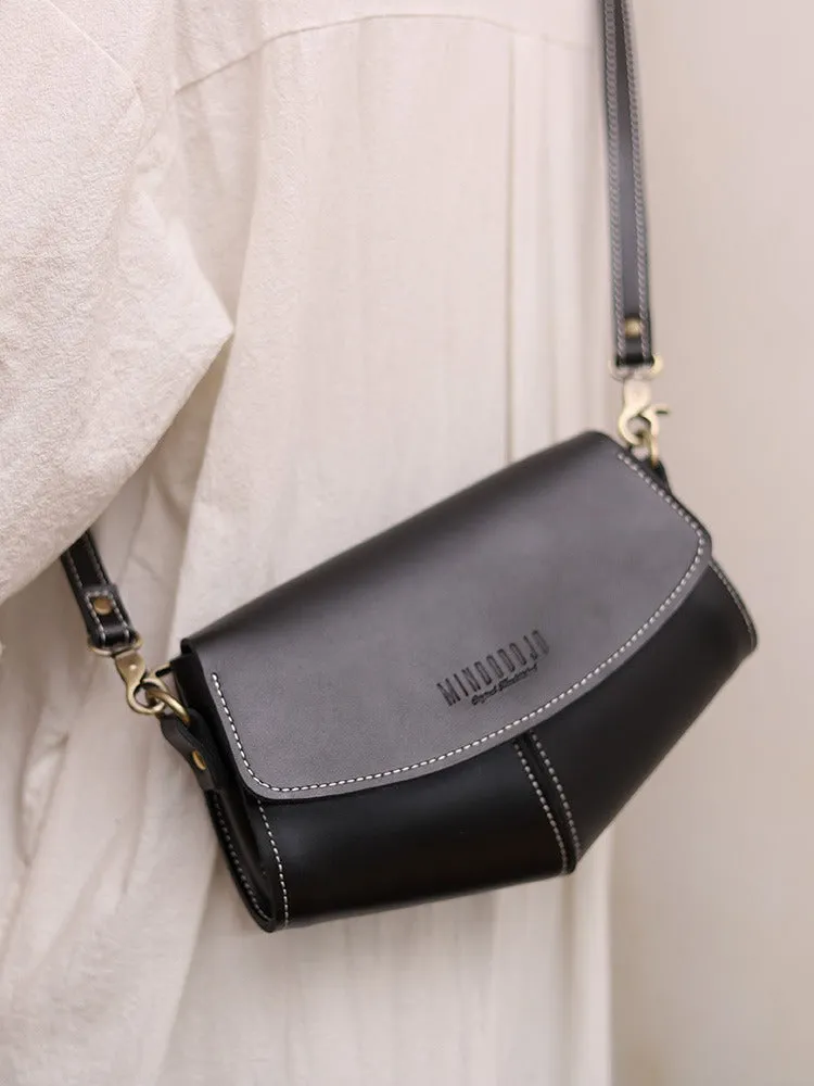 Cute LEATHER Sling Bag Side Bags Black WOMEN Saddle SHOULDER BAG Small Crossbody Purses FOR WOMEN