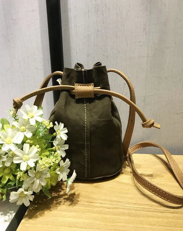 Cute LEATHER WOMEN Mini Bucket Crossbody Purse Small SHOULDER BAG FOR WOMEN