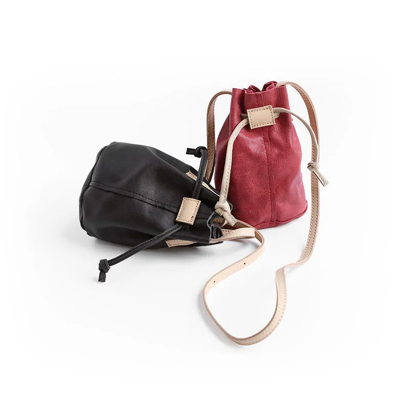 Cute LEATHER WOMEN Mini Bucket Crossbody Purse Small SHOULDER BAG FOR WOMEN