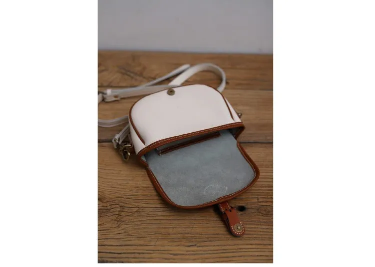 Cute Saddle Black LEATHER Side Bag White WOMEN Contrast Color Saddle SHOULDER BAG Small Crossbody Purse FOR WOMEN