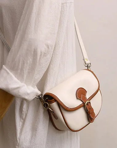 Cute Saddle Black LEATHER Side Bag White WOMEN Contrast Color Saddle SHOULDER BAG Small Crossbody Purse FOR WOMEN