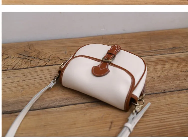 Cute Saddle Black LEATHER Side Bag White WOMEN Contrast Color Saddle SHOULDER BAG Small Crossbody Purse FOR WOMEN