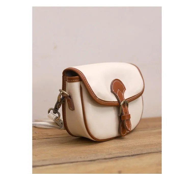 Cute Saddle Black LEATHER Side Bag White WOMEN Contrast Color Saddle SHOULDER BAG Small Crossbody Purse FOR WOMEN