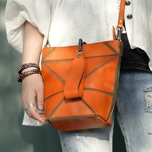 Cute Small Green Womens Leather Bucket Handbag Clutch Brown Leather Bucket Side Bag Shoulder Bag