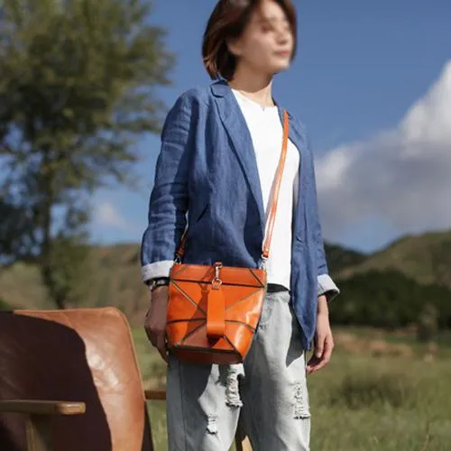 Cute Small Green Womens Leather Bucket Handbag Clutch Brown Leather Bucket Side Bag Shoulder Bag