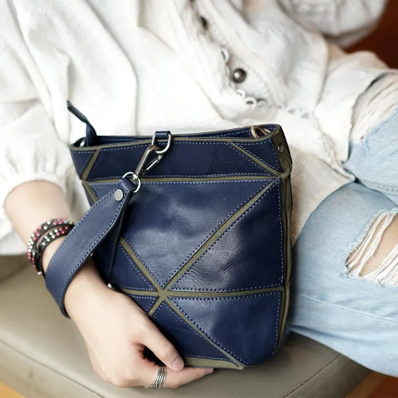 Cute Small Green Womens Leather Bucket Handbag Clutch Brown Leather Bucket Side Bag Shoulder Bag