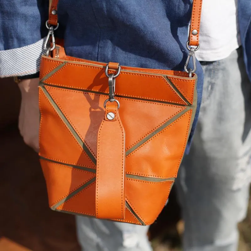 Cute Small Green Womens Leather Bucket Handbag Clutch Brown Leather Bucket Side Bag Shoulder Bag