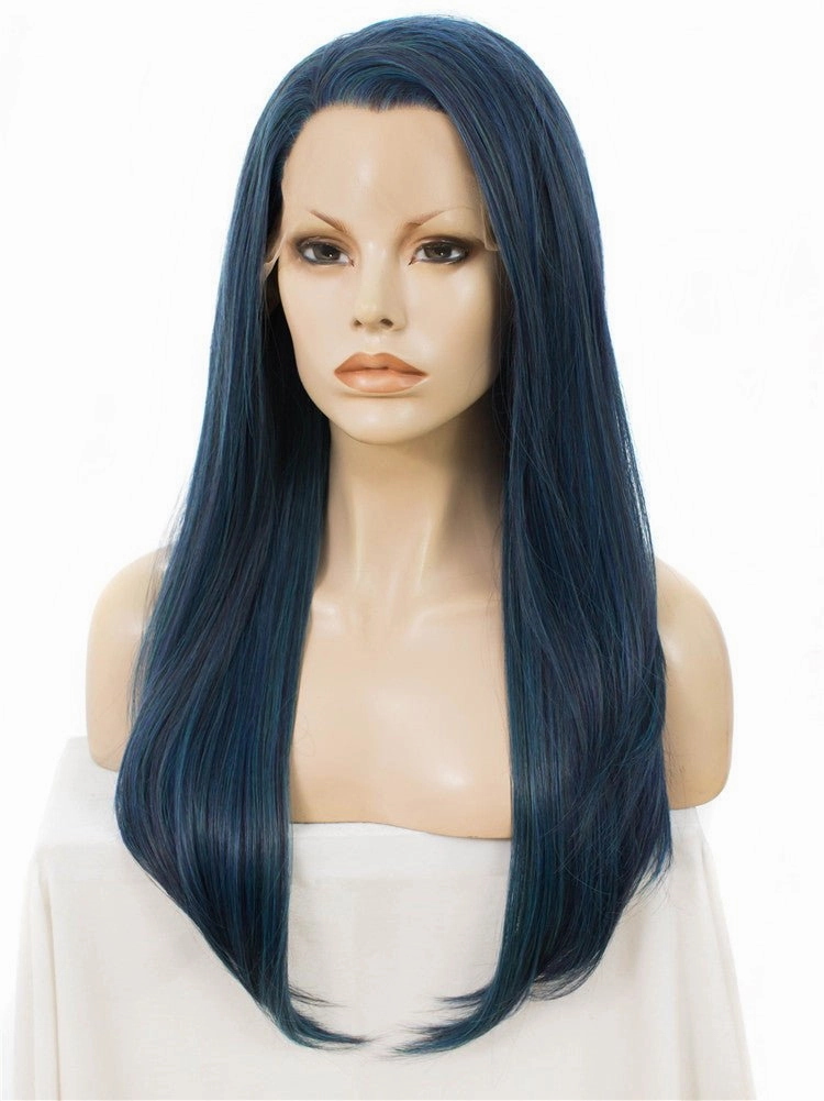 Dark Blue Long Straight Synthetic Lace Front Daily Wig