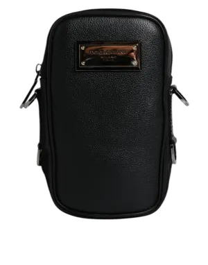 Dolce & Gabbana Black Nylon Leather Logo Plaque Crossbody Sling Bag